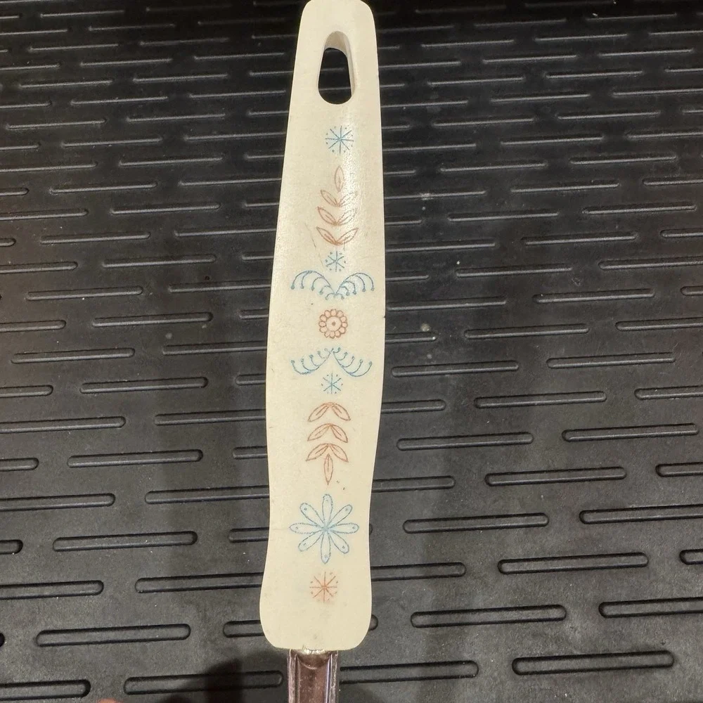 Vintage‎ EKCO Slotted Serving Spoon Stainless Steel Pink & Blue Floral